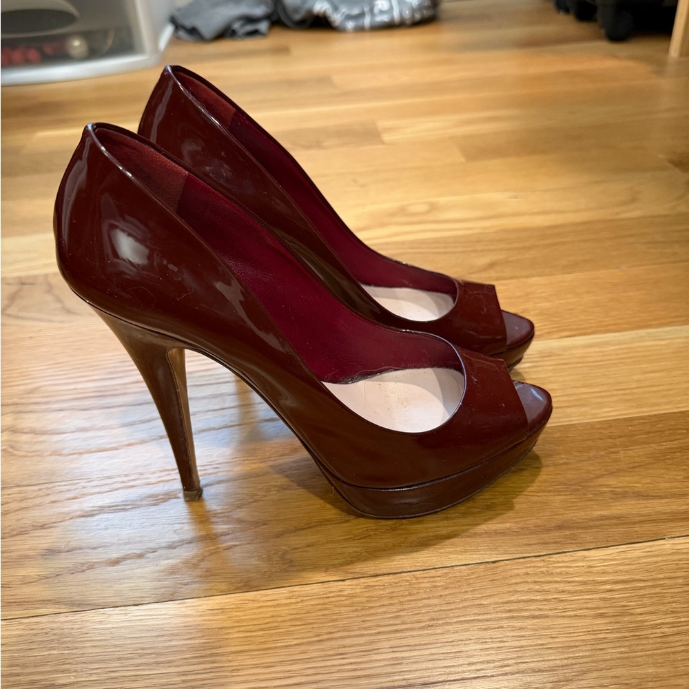 Miu Miu Burgundy Peep-Toe Pumps